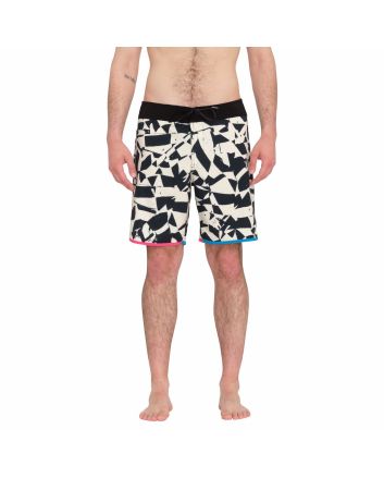 Hombre con bañador Volcom Lido Print Scallop Mod 19'' Negro y Blanco