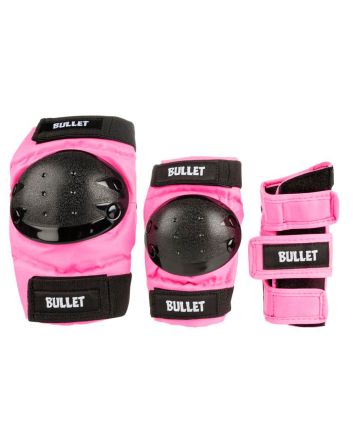 Juego Protecciones de Skate Bullet Triple Padset Standard Combo Junior Rosa Rodilleras Coderas y Muñequeras