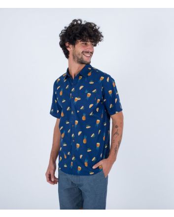 Hombre con camisa hawaiana de manga corta Hurley One and Only Lido Stretch Azul Marino