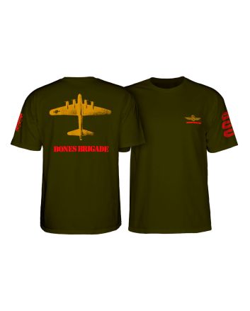 Camiseta de manga corta Powell Peralta Bones Brigade Bomber Verde Militar para hombre