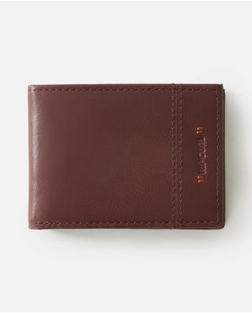 Cartera fina de piel con triple hoja Rip Curl Stacked RFID Slim Tobacco para hombre