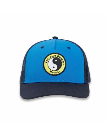 Gorra Trucker T&C Surf Designs Yin Yang Azul con logo amarillo Unisex
