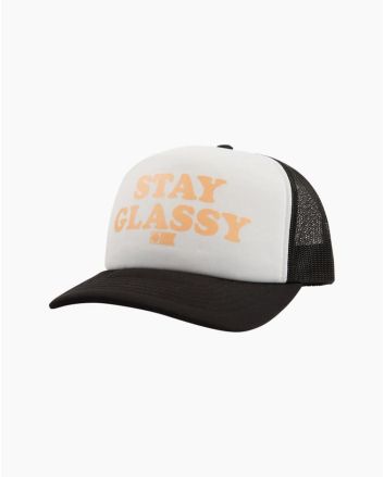 Gorra de malla Salty Crew Stay Glassy Foam Trucker blanca y negra para mujer 