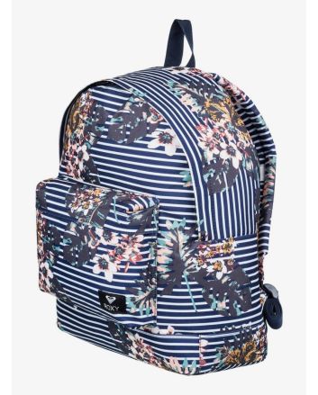 Mochila mediana Roxy Be Young 24 Litros azul marino a rayas con flores