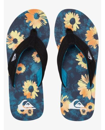 Chanclas Quiksilver Molokai Layback negras, azules y naranjas con estampado floral para hombre