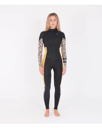 Mujer con traje de surf con cremallera en el pecho Hurley Advantage Plus 4/3mm negro y amarillo 