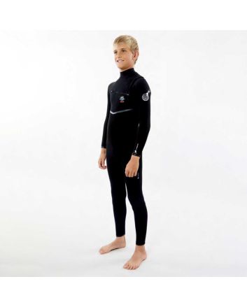 Niño con con traje de neopreno con cremallera en el pecho Rip Curl Flashbomb 5/3mm negro Junior 