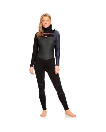 Traje de Neopreno Roxy 5/4/3mm Syncro Plus xon cremallera en el pecho y capucha negro para mujer 