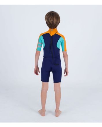 Niño con Traje de surf de primavera con manga corta y cremallera en la espalda Hurley Kid Advant 2/2mm Azul