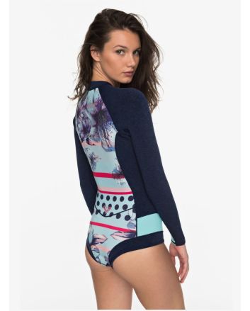 Mujer con Traje de Surf de primavera de manga larga y cremallera frontal Roxy Pop Surf 1 mm azul marino 