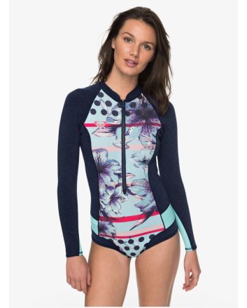 Mujer con Traje de Surf de primavera de manga larga y cremallera frontal Roxy Pop Surf 1 mm azul marino 
