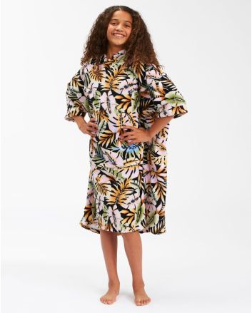 Chica con poncho de surf Billabong Teen Hooded Towel negro floral 