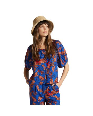 Mujer con top de manga corta Brixton Mercado Linen Terracotta