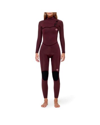 Mujer con traje de surf con cremallera en el pecho Deeply Premium Fastdry 4/3mm granate