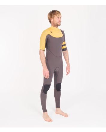 Traje de surf con cremallera en el pecho y manga corta Hurley Advantage Fullsuit 2/2mm gris y amarillo para hombre 