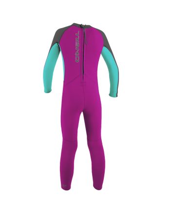 Traje de surf con cremallera en la espalda O'Neill Toddler Reactor II 2mm Fucsia, Aguamarina y Grafito para niñas de 1 a 6 años