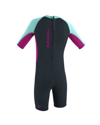 Traje de surf corto con cremallera en la espalda O'Neill Toddler Reactor II 2mm SS Spring Girl en Gris Fucsia y Turquesa para niñas de 1 a 6 años