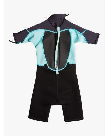 Traje de Surf de primavera con manga corta y cremallera en la espalda Quiksilver Kids Prologue 2/2mm negro y azul para niño 2-7 años