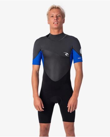 Hombre con Neopreno corto de primavera con cremallera en la espalda Rip Curl Omega Springsuit 1.5mm Negro y Azul