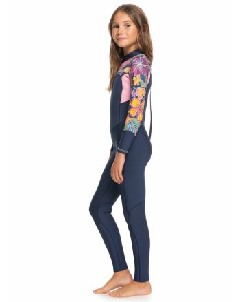 Niña con traje de Neopreno con cremallera posterior Roxy Girl Swell Series 4/3mm Azul Marino Floral 