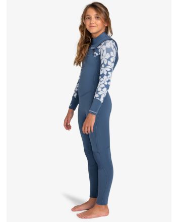 Niña con Traje de Surf con Cremallera en el Pecho Roxy Girl Swell Series 5/4/3mm Azul y Blanco Floral