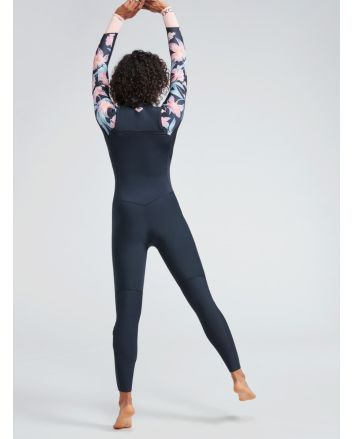 Mujer con neopreno con cremallera en el pecho Roxy Swell Series 4/3mm negro floral
