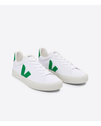 Zapatillas Veganas Veja Campo Canvas Blanco y Verde Esmeralda Unisex 