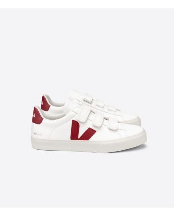 Zapatillas con velcro Veja Recife Chromefree Leather White Marsala blancas y granates Unisex
