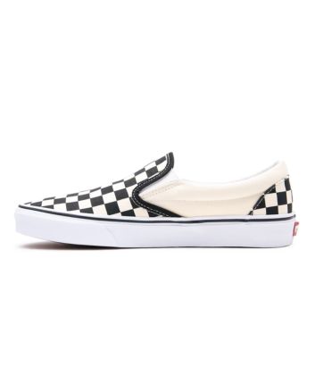 Zapatillas de lona Vans Classic Slip blancas con estampado checkerboard negro y blanco Unisex