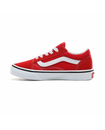 Zapatillas Vans Old Skool Junior rojas con banda lateral sidestripe blanca para niños de 4 a 8 años 