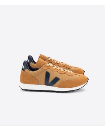 Zapatillas Ecológicas Veja Rio Branco Ripstop Tent Nautico marrones con logo azul marino y suela blanca