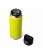 Botella térmica Yeti Rambler 36oz con tapón Chug Cap color Firefly Yellow abierta