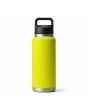 Botella térmica Yeti Rambler 36oz con tapón Chug Cap color Firefly Yellow posterior