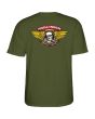 Camiseta de manga corta Powell Peralta Winged Ripper verde militar para hombre estampado espalda