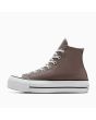 Zapatillas Converse con plataforma Chuck Taylor All Star Lift High Top color marrón blanco y negro para mujer izquierda