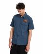 Hombre con camisa de manga corta Volcom Slab City azul frontal