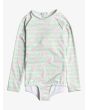 Licra de manga larga con protección solar UPF 50+ Hibiline Onesie Blanco y Verde Floral para niñas de 2 a 7 años