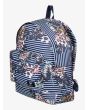 Mochila mediana Roxy Be Young 24 Litros azul marino a rayas con flores lateral