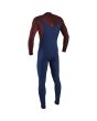 Traje de neopreno con cremallera en el pecho O'Neill Hyperfreak 5/4 Plus azul marino y granate para hombre posterior