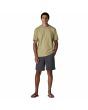 Hombre con bermudas de cintura elástica Patagonia Nomader Volley Shorts Grises slim fit
