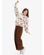 Mujer con Forro polar con media cremallera Roxy Jive Talking Bonded Blanco con estampado a cuadros y flores marrones oversize