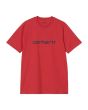 Camiseta de manga corta Carhartt WIP Script color rojo cereza y azul espacial para hombre 