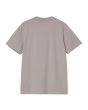 Camiseta de manga corta para hombre Carhartt WIP S/S Script T-Shirt gris yosemite con el logo en rosa posterior