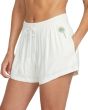 Mujer con pantalón corto de cintura elástica Volcom Sunny Daze Blanco Hueso bordado palmera