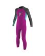 Traje de surf con cremallera en la espalda O'Neill Toddler Reactor II 2mm Fucsia, Aguamarina y Grafito para niñas de 1 a 6 años