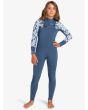 Niña con Traje de Surf con Cremallera en el Pecho Roxy Girl Swell Series 5/4/3mm Azul y Blanco Floral