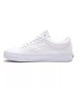 Zapatillas de skateboard Vans Old Skool blancas con suela y banda lateral blanca izquierda