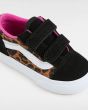 Zapatillas con cierre adherente Vans Old Skool V Negras y Rosas con estampado de leopardo para niño/a 1-4 años velcro doble