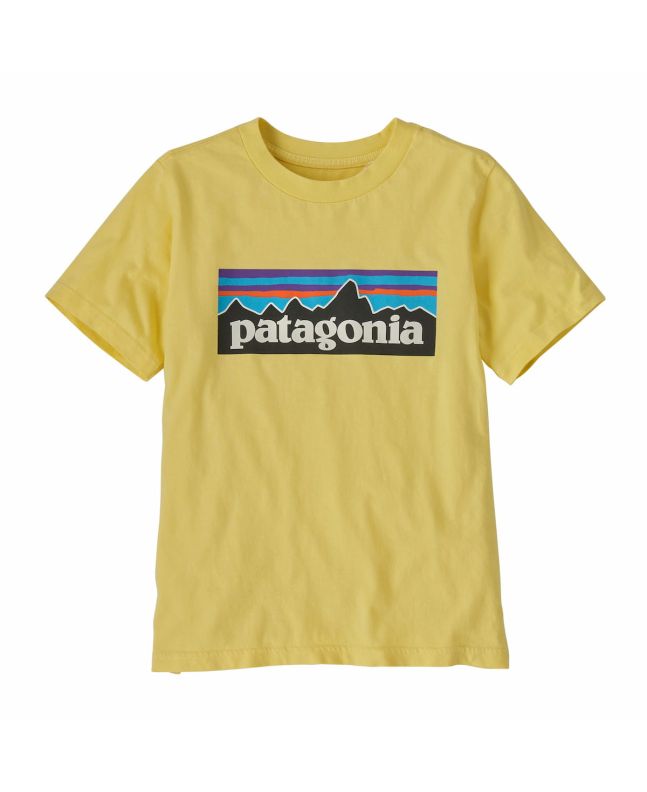 Camiseta orgánica de manga corta Patagonia Kids P-6 Logo Amarilla para niño