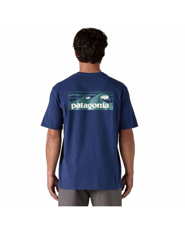 Hombre con Camiseta de manga corta con bolsillo Patagonia M's Boardshort Logo Pocket Responsibili-Tee Cement Blue